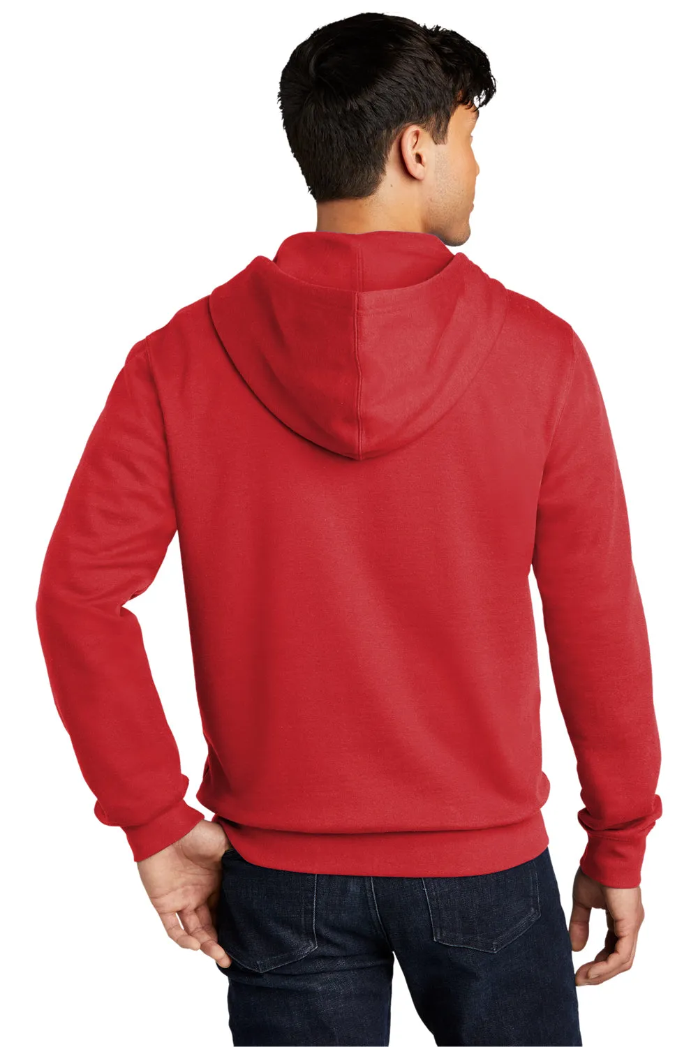 District Mens Very Important Fleece Full Zip Hooded Sweatshirt Hoodie w/ Pockets - Classic Red