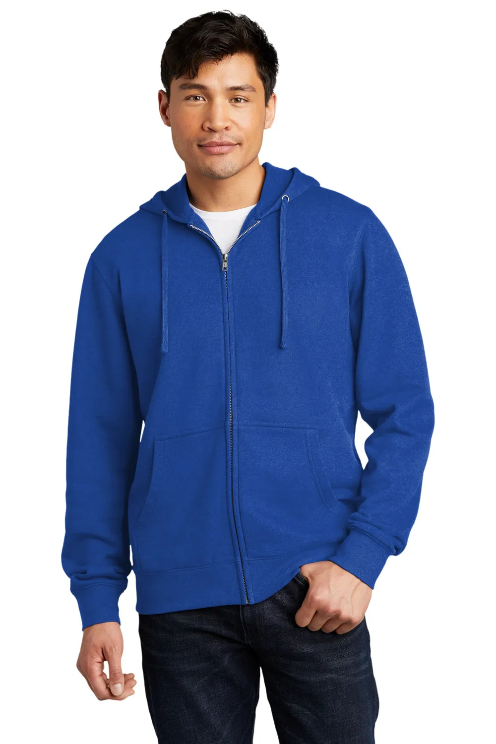 District Mens Very Important Fleece Full Zip Hooded Sweatshirt Hoodie w/ Pockets - Deep Royal Blue