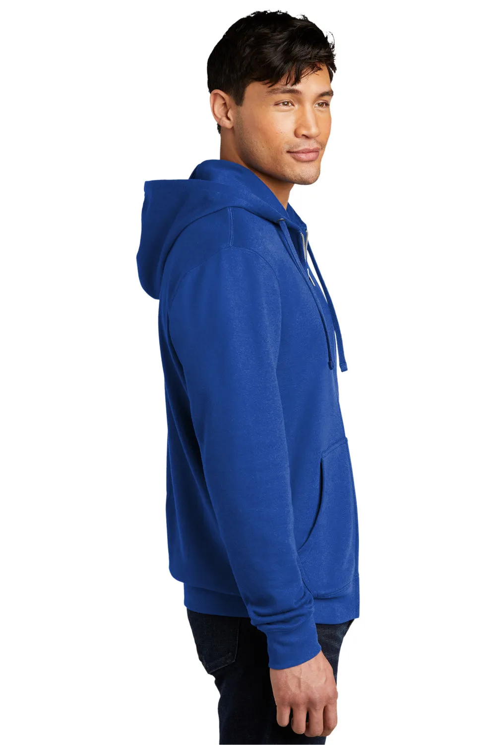 District Mens Very Important Fleece Full Zip Hooded Sweatshirt Hoodie w/ Pockets - Deep Royal Blue