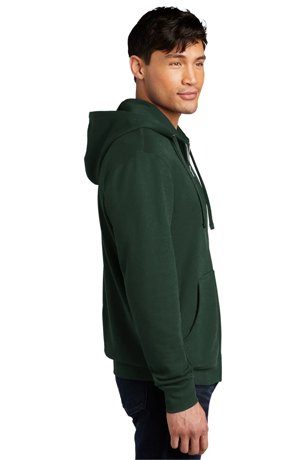 District Mens Very Important Fleece Full Zip Hooded Sweatshirt Hoodie w/ Pockets - Forest Green