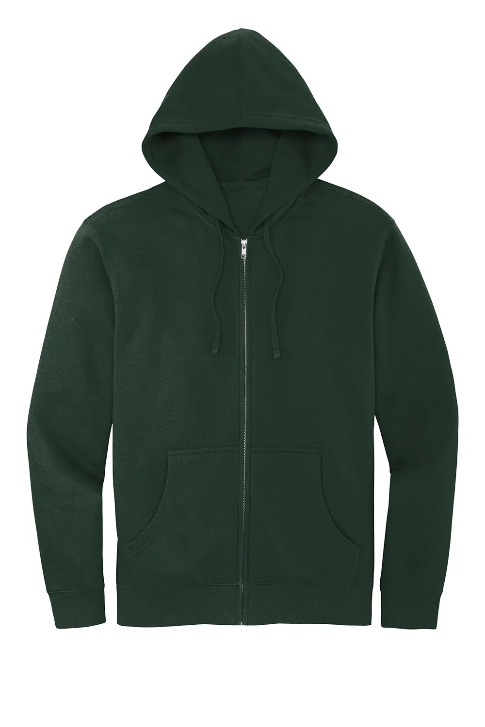 District Mens Very Important Fleece Full Zip Hooded Sweatshirt Hoodie w/ Pockets - Forest Green
