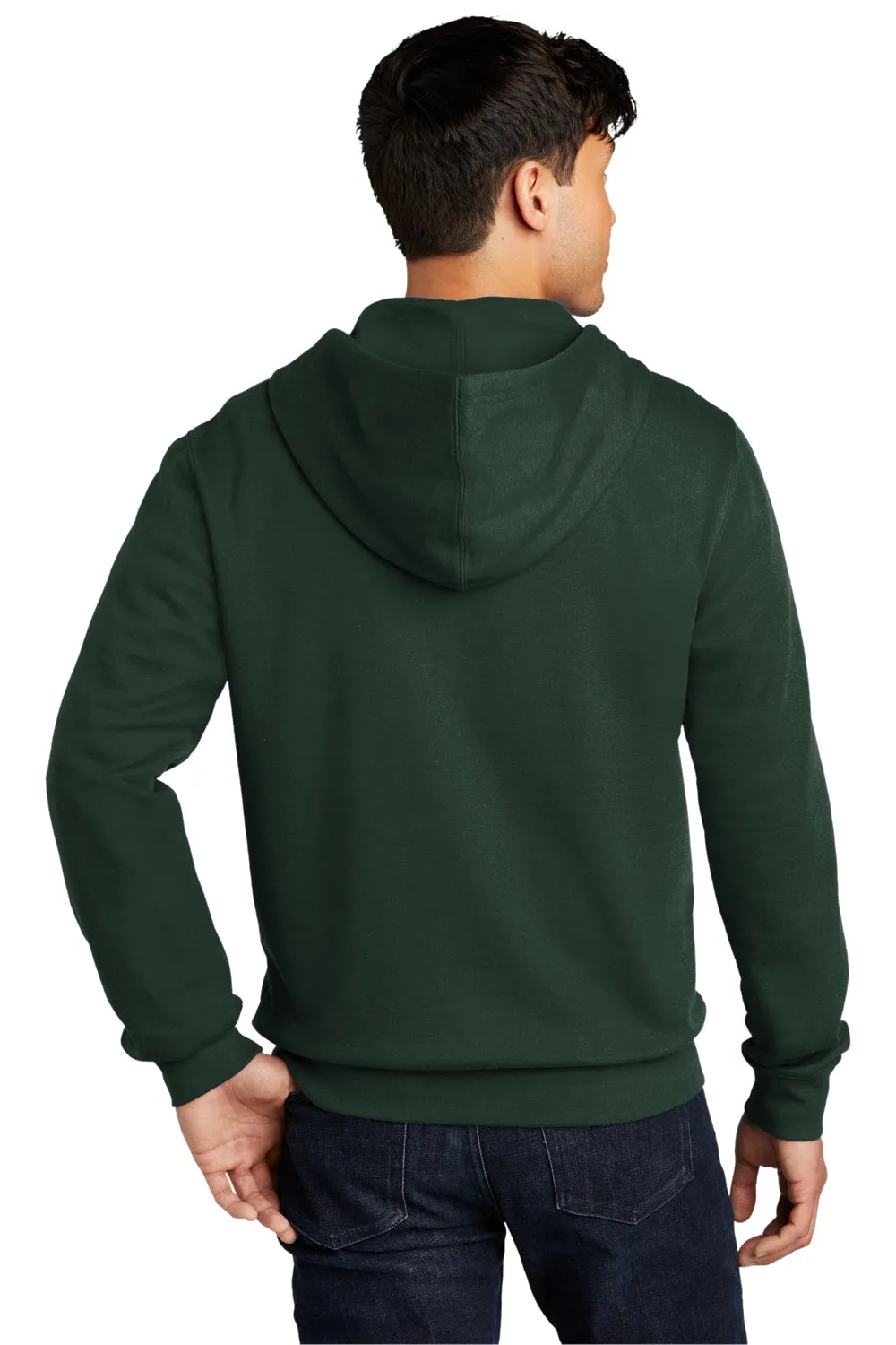 District Mens Very Important Fleece Full Zip Hooded Sweatshirt Hoodie w/ Pockets - Forest Green