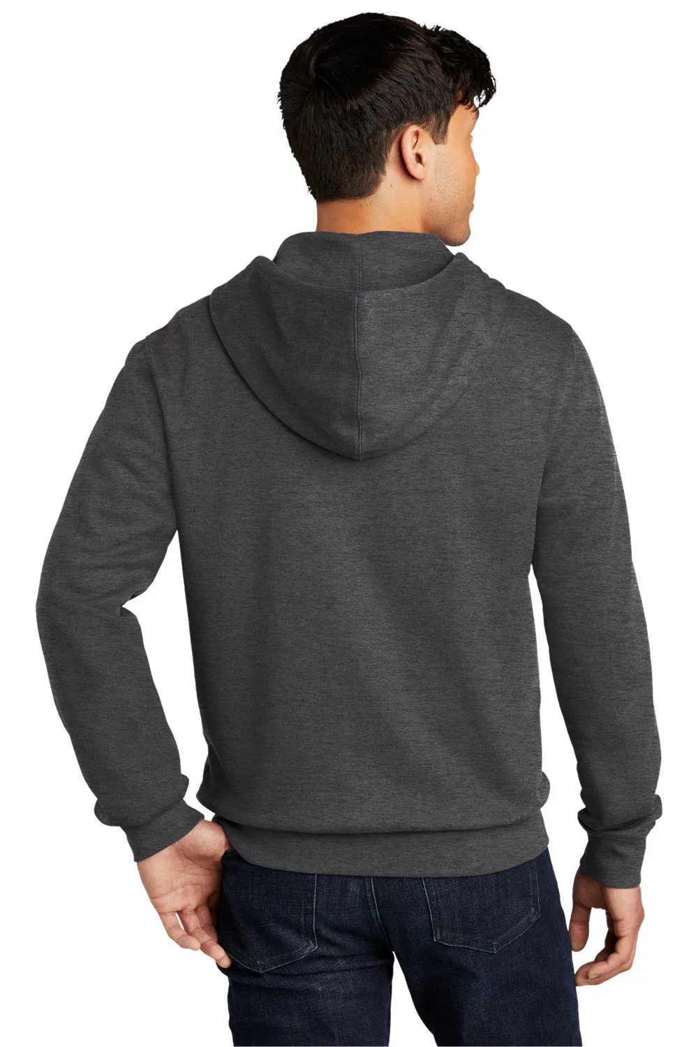 District Mens Very Important Fleece Full Zip Hooded Sweatshirt Hoodie w/ Pockets - Heather Charcoal Grey