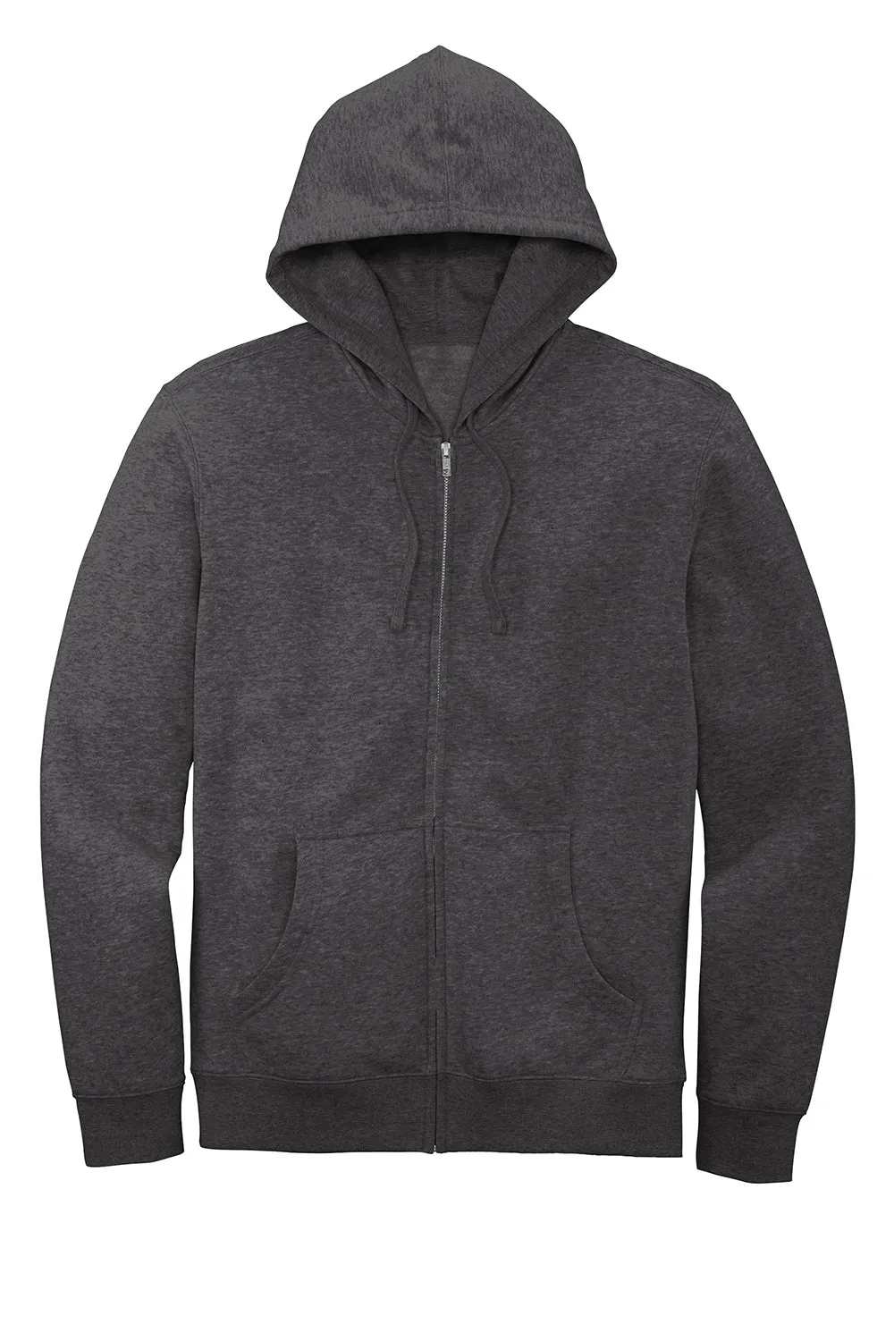 District Mens Very Important Fleece Full Zip Hooded Sweatshirt Hoodie w/ Pockets - Heather Charcoal Grey