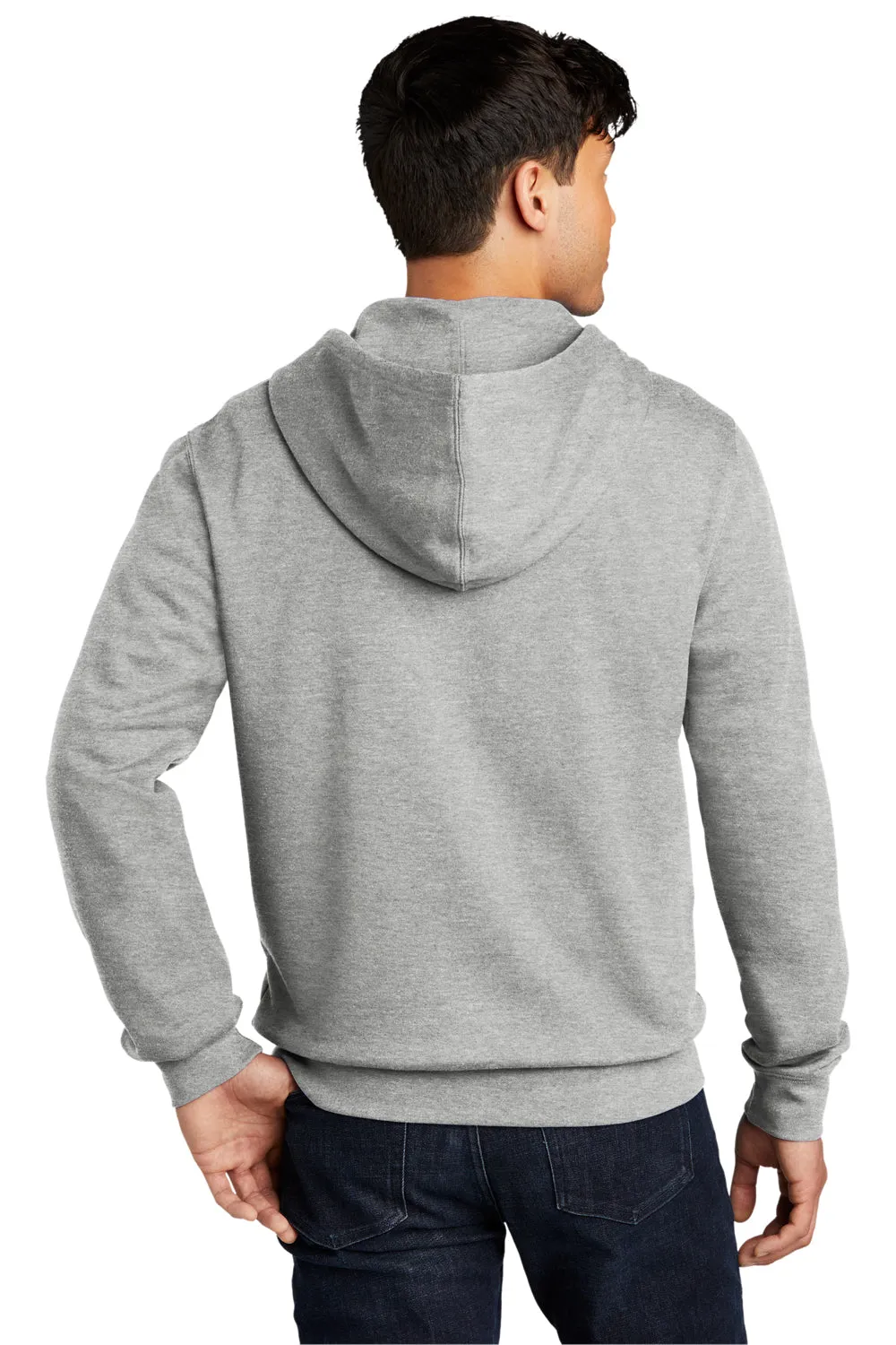 District Mens Very Important Fleece Full Zip Hooded Sweatshirt Hoodie w/ Pockets - Heather Light Grey