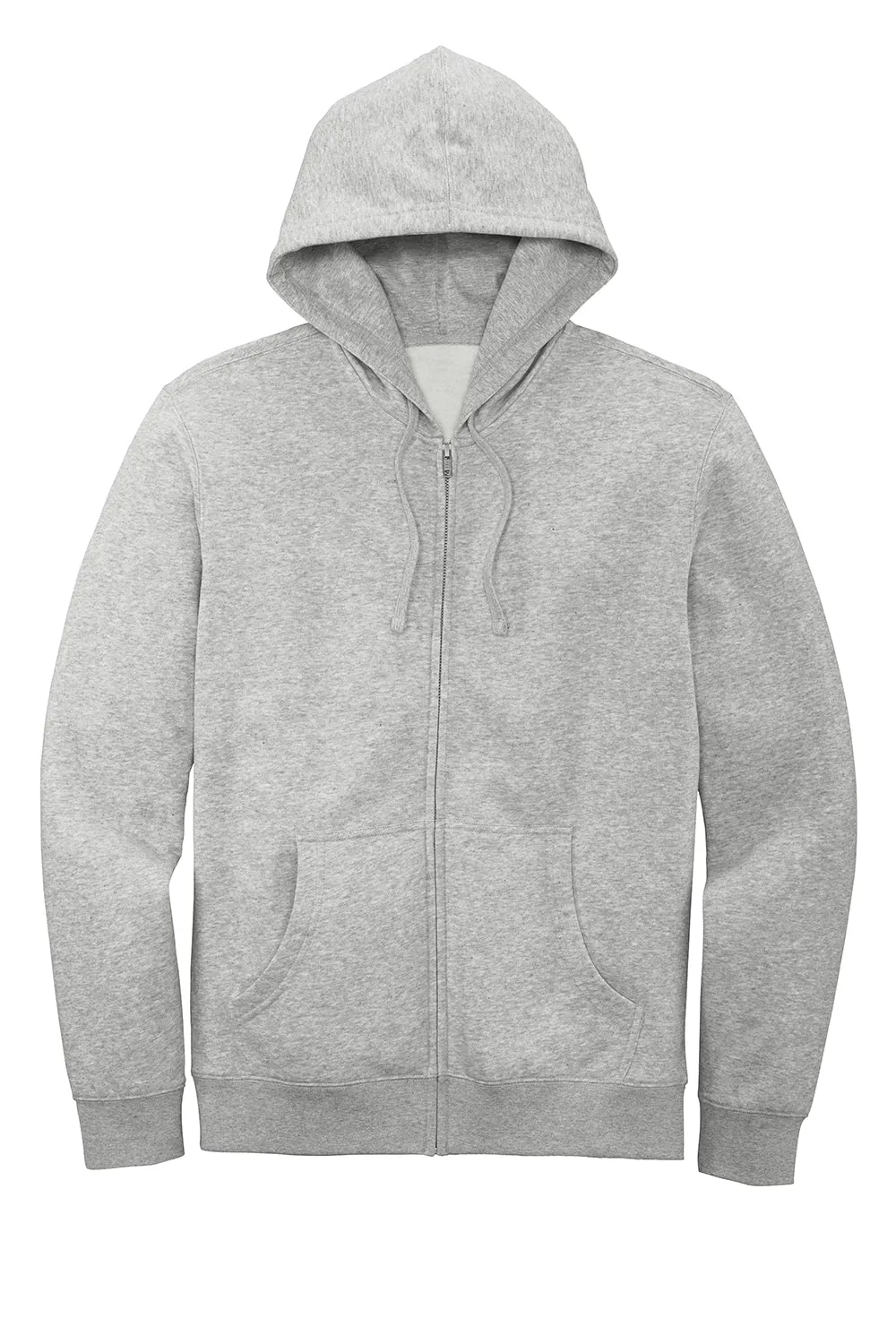 District Mens Very Important Fleece Full Zip Hooded Sweatshirt Hoodie w/ Pockets - Heather Light Grey
