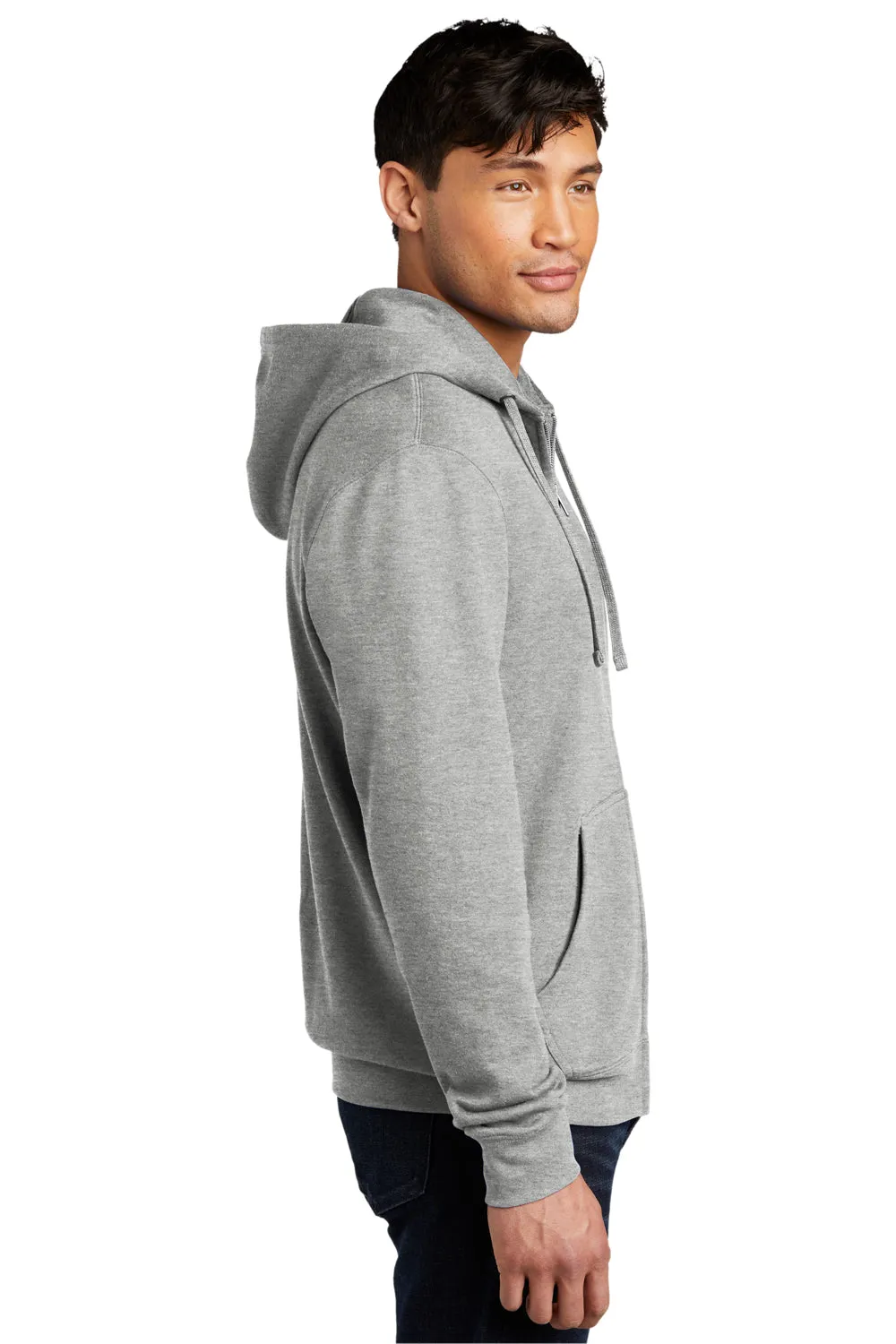 District Mens Very Important Fleece Full Zip Hooded Sweatshirt Hoodie w/ Pockets - Heather Light Grey