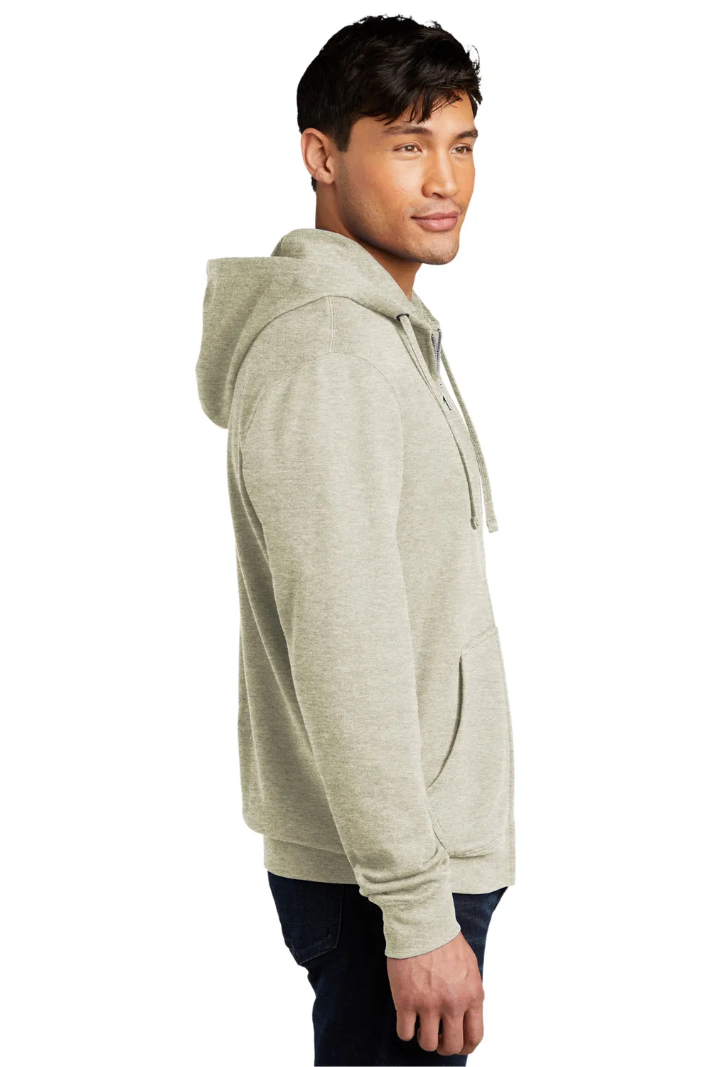 District Mens Very Important Fleece Full Zip Hooded Sweatshirt Hoodie w/ Pockets - Heather Oatmeal