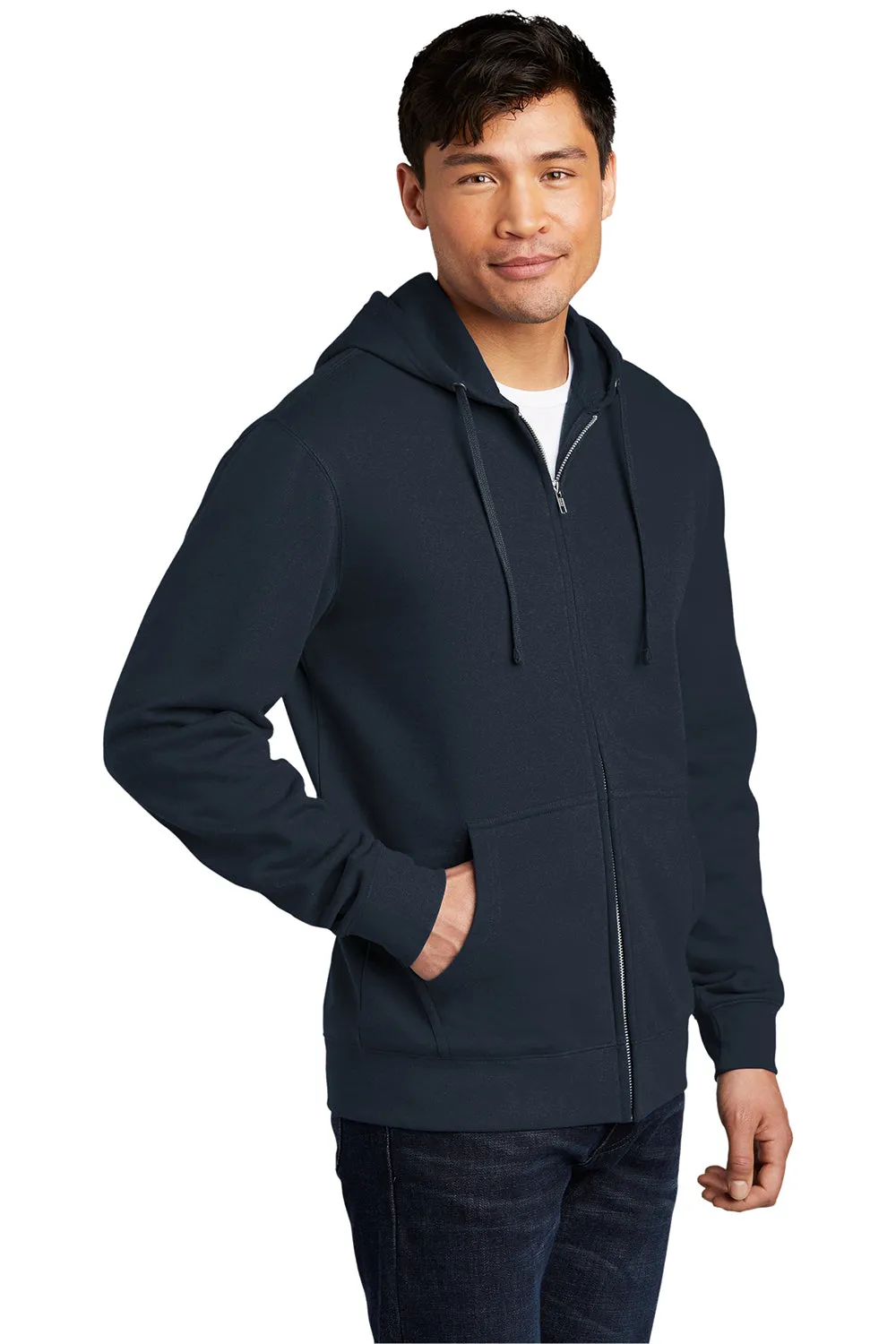 District Mens Very Important Fleece Full Zip Hooded Sweatshirt Hoodie w/ Pockets - New Navy Blue