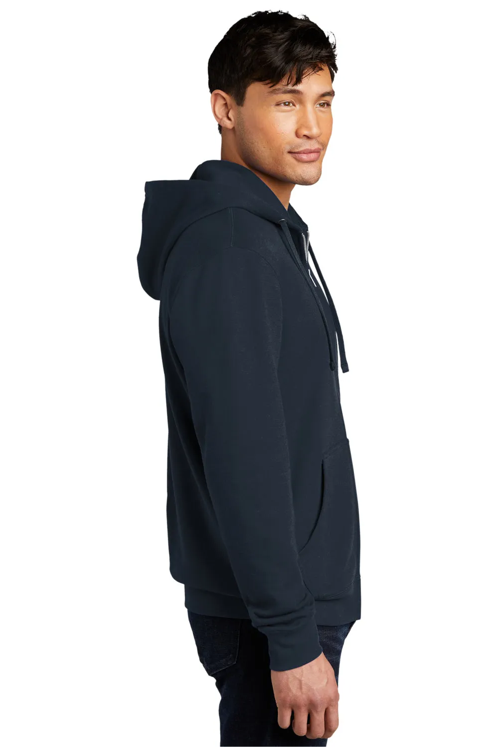 District Mens Very Important Fleece Full Zip Hooded Sweatshirt Hoodie w/ Pockets - New Navy Blue