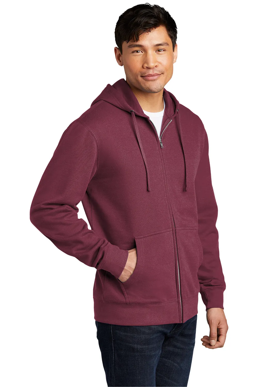 District Mens Very Important Fleece Full Zip Hooded Sweatshirt Hoodie w/ Pockets - Plum Purple
