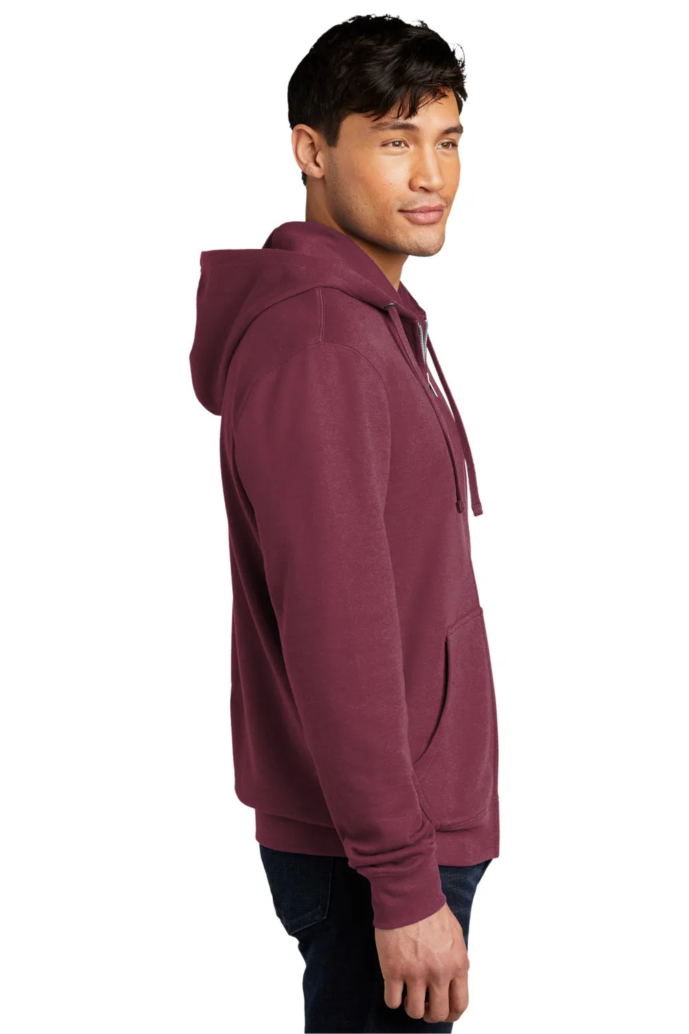 District Mens Very Important Fleece Full Zip Hooded Sweatshirt Hoodie w/ Pockets - Plum Purple