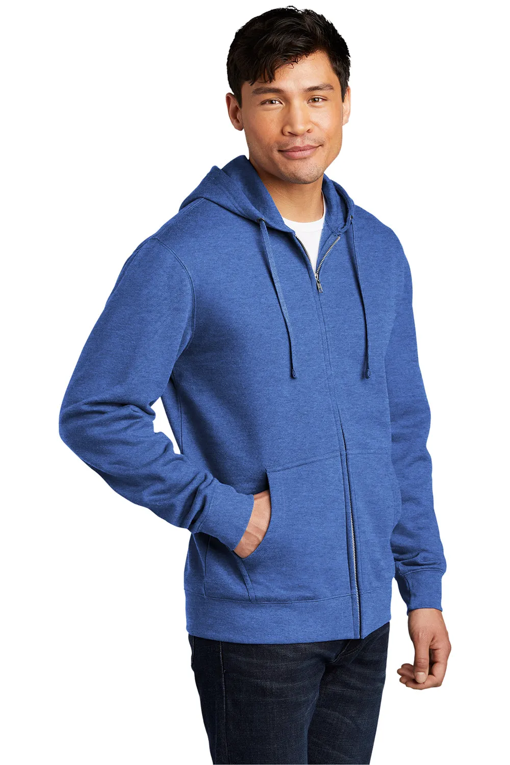 District Mens Very Important Fleece Full Zip Hooded Sweatshirt Hoodie w/ Pockets - Royal Blue Frost