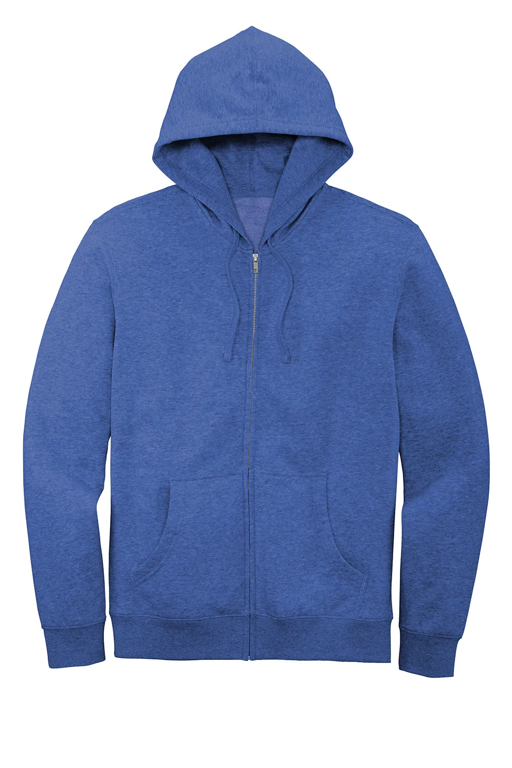 District Mens Very Important Fleece Full Zip Hooded Sweatshirt Hoodie w/ Pockets - Royal Blue Frost
