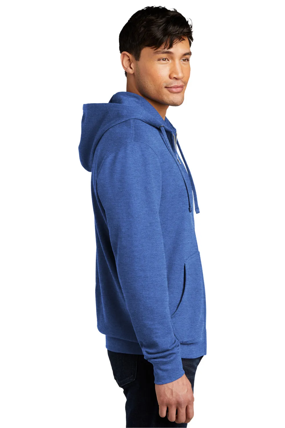 District Mens Very Important Fleece Full Zip Hooded Sweatshirt Hoodie w/ Pockets - Royal Blue Frost