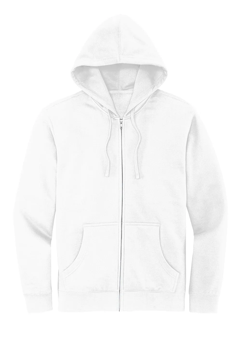 District Mens Very Important Fleece Full Zip Hooded Sweatshirt Hoodie w/ Pockets - White
