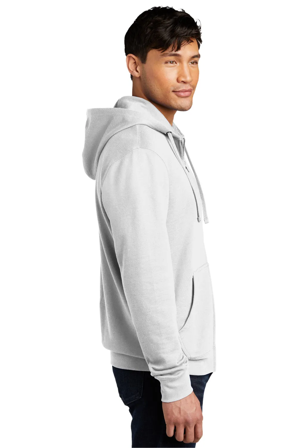 District Mens Very Important Fleece Full Zip Hooded Sweatshirt Hoodie w/ Pockets - White
