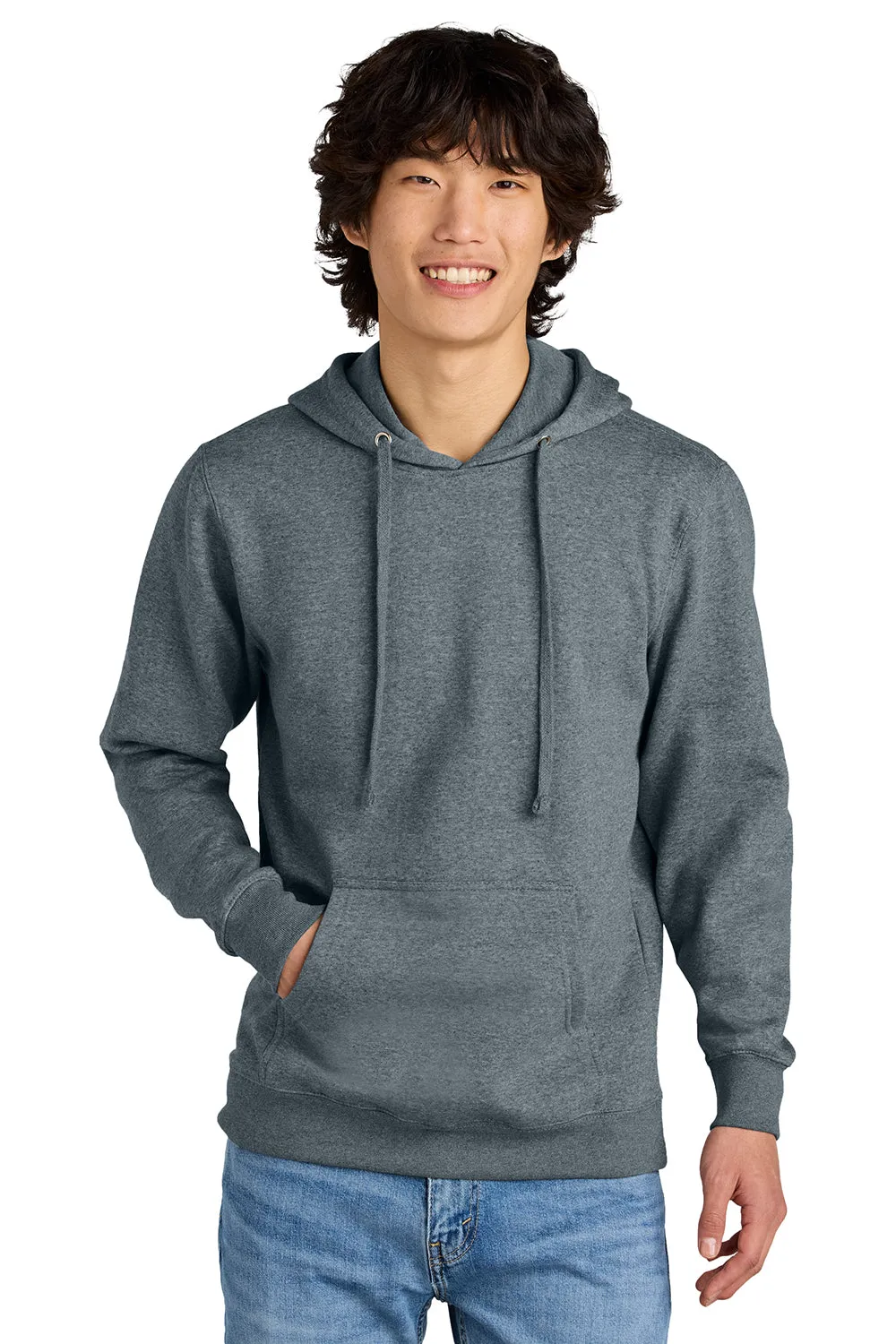 District Mens Very Important Fleece Hooded Sweatshirt Hoodie w/ Pouch Pocket - Heather Flint Blue