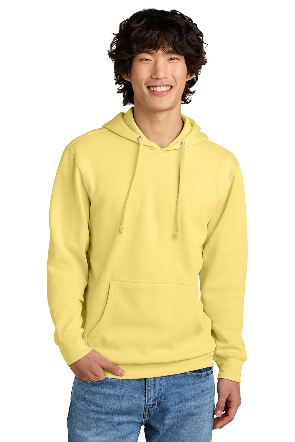 District Mens Very Important Fleece Hooded Sweatshirt Hoodie w/ Pouch Pocket - Light Yellow