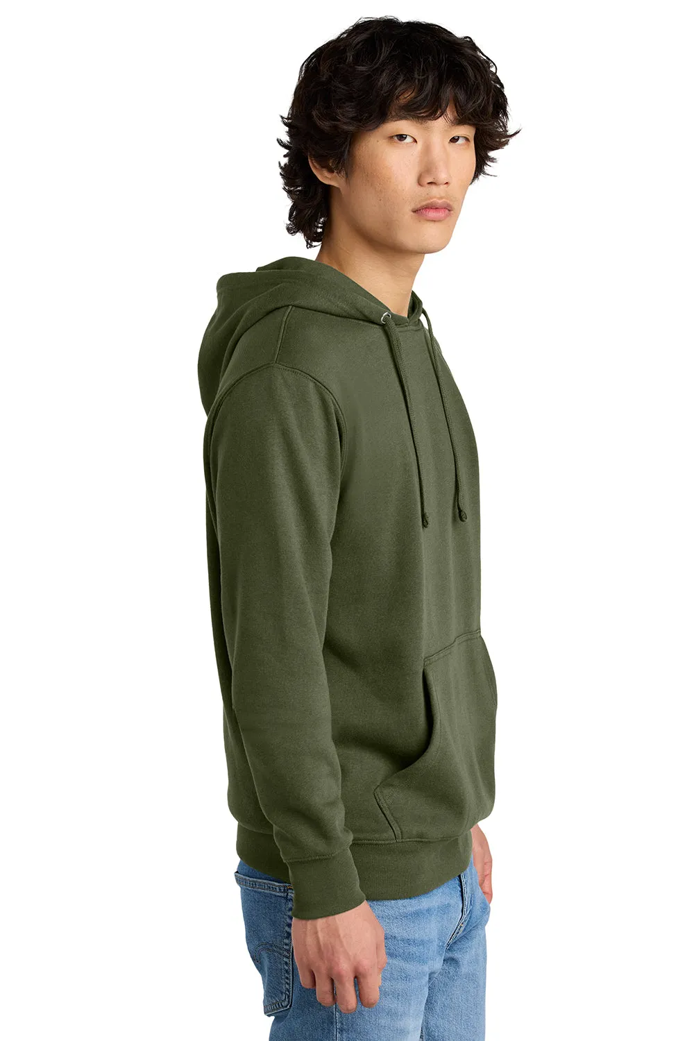 District Mens Very Important Fleece Hooded Sweatshirt Hoodie w/ Pouch Pocket - Olive Green