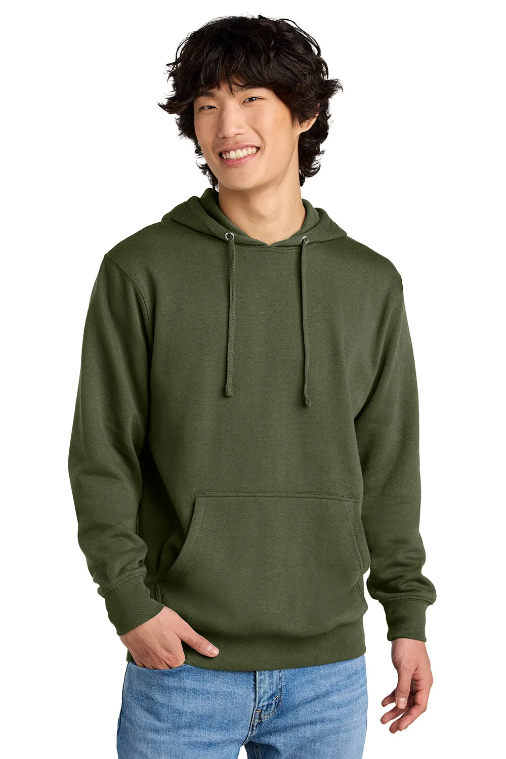 District Mens Very Important Fleece Hooded Sweatshirt Hoodie w/ Pouch Pocket - Olive Green
