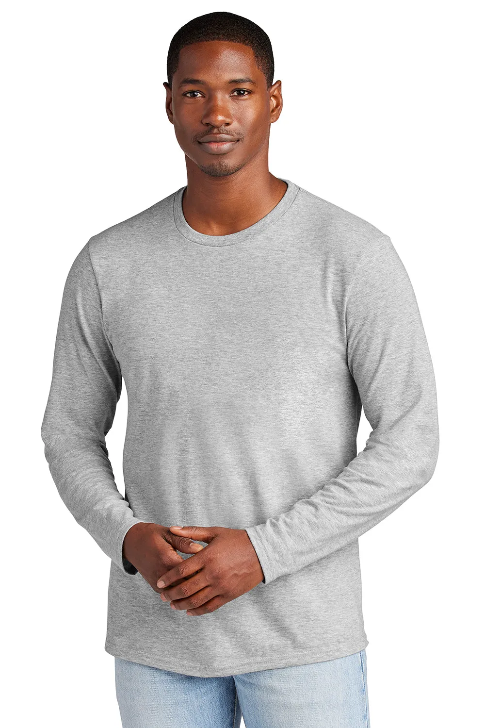 District Mens Very Important Long Sleeve Crewneck T-Shirt - Heather Light Grey