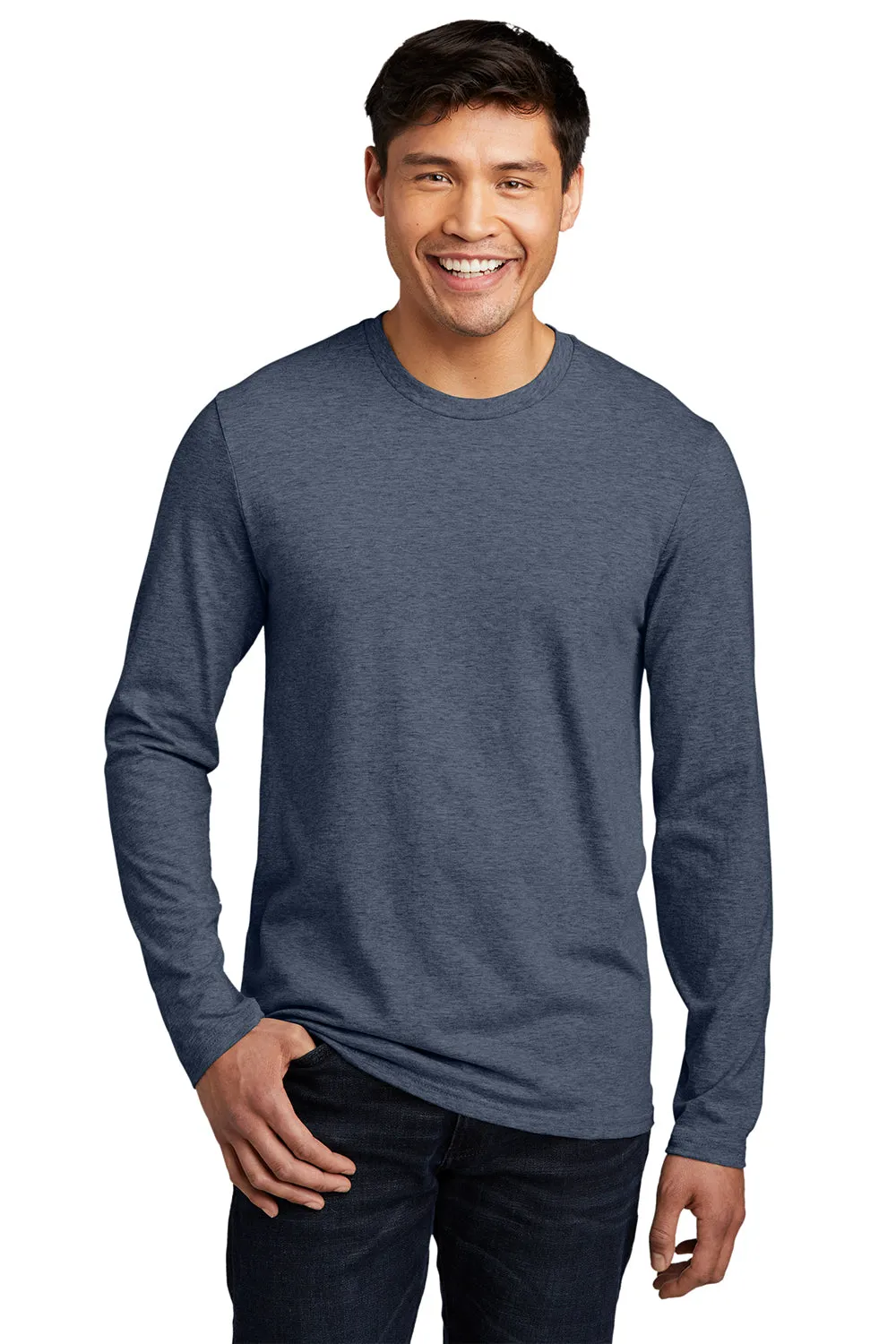 District Mens Very Important Long Sleeve Crewneck T-Shirt - Heather Navy Blue