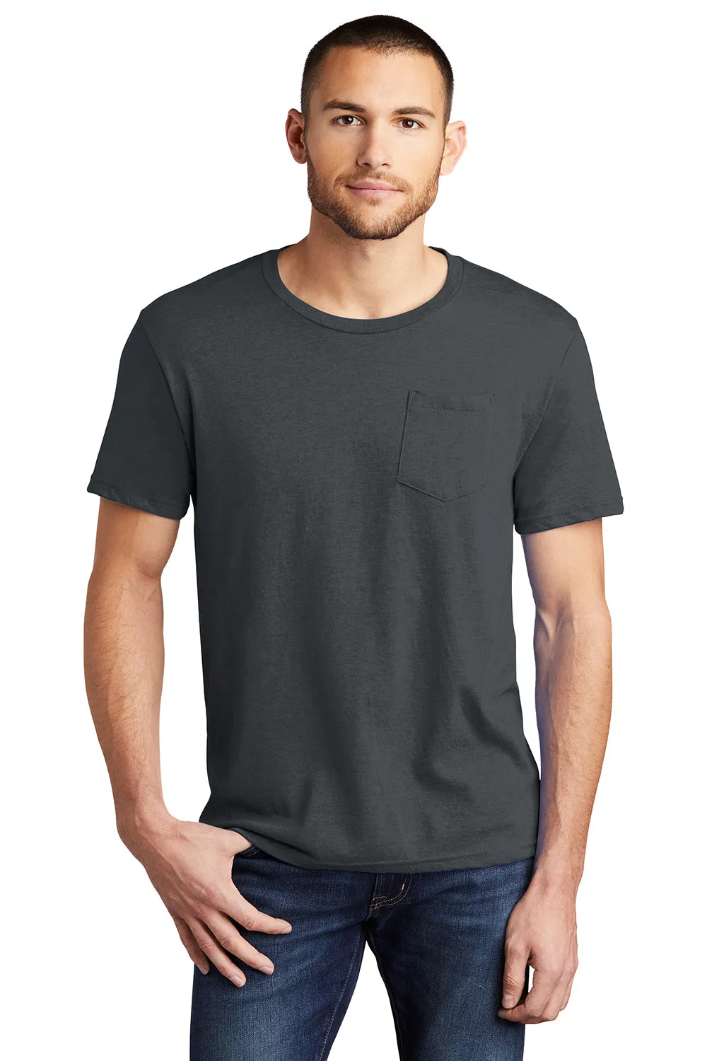District Mens Very Important Short Sleeve Crewneck T-Shirt w/ Pocket - Charcoal Grey