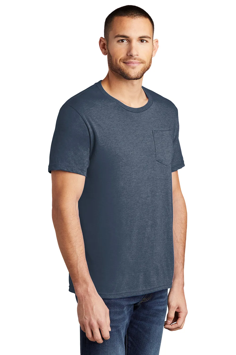 District Mens Very Important Short Sleeve Crewneck T-Shirt w/ Pocket - Heather Navy Blue