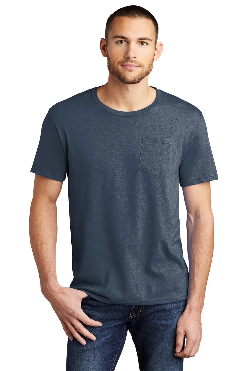 District Mens Very Important Short Sleeve Crewneck T-Shirt w/ Pocket - Heather Navy Blue