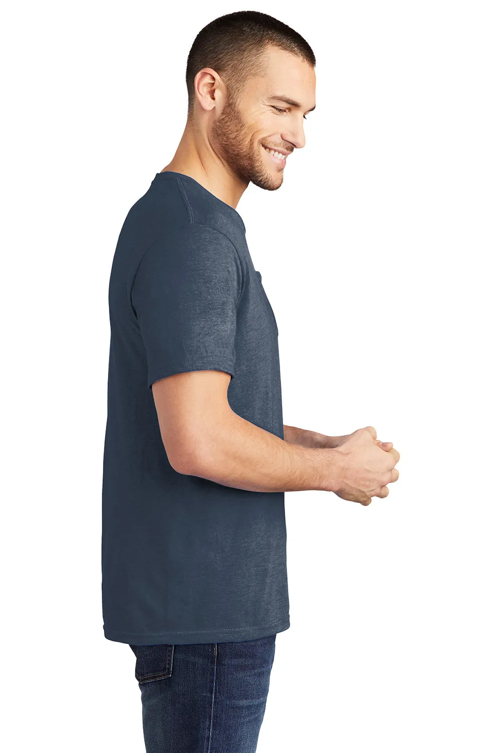 District Mens Very Important Short Sleeve Crewneck T-Shirt w/ Pocket - Heather Navy Blue