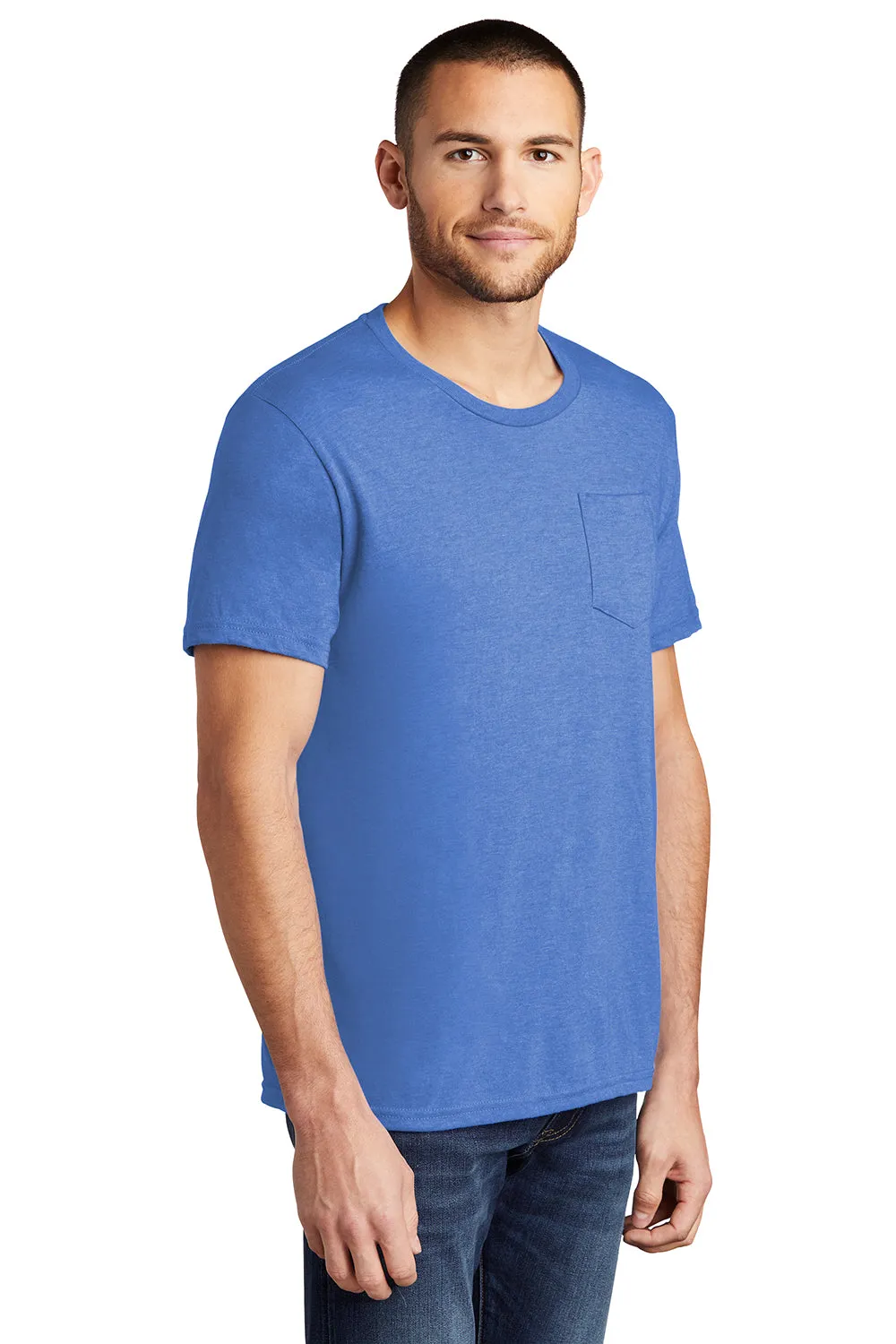 District Mens Very Important Short Sleeve Crewneck T-Shirt w/ Pocket - Heather Royal Blue
