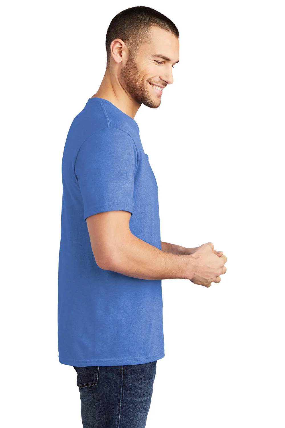 District Mens Very Important Short Sleeve Crewneck T-Shirt w/ Pocket - Heather Royal Blue