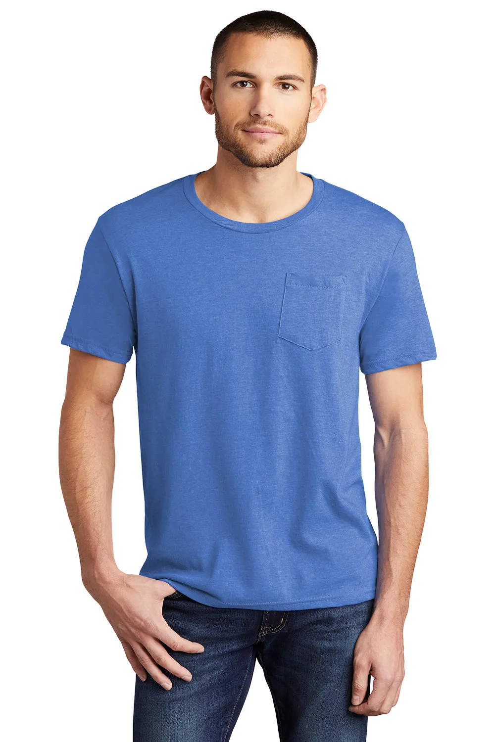 District Mens Very Important Short Sleeve Crewneck T-Shirt w/ Pocket - Heather Royal Blue