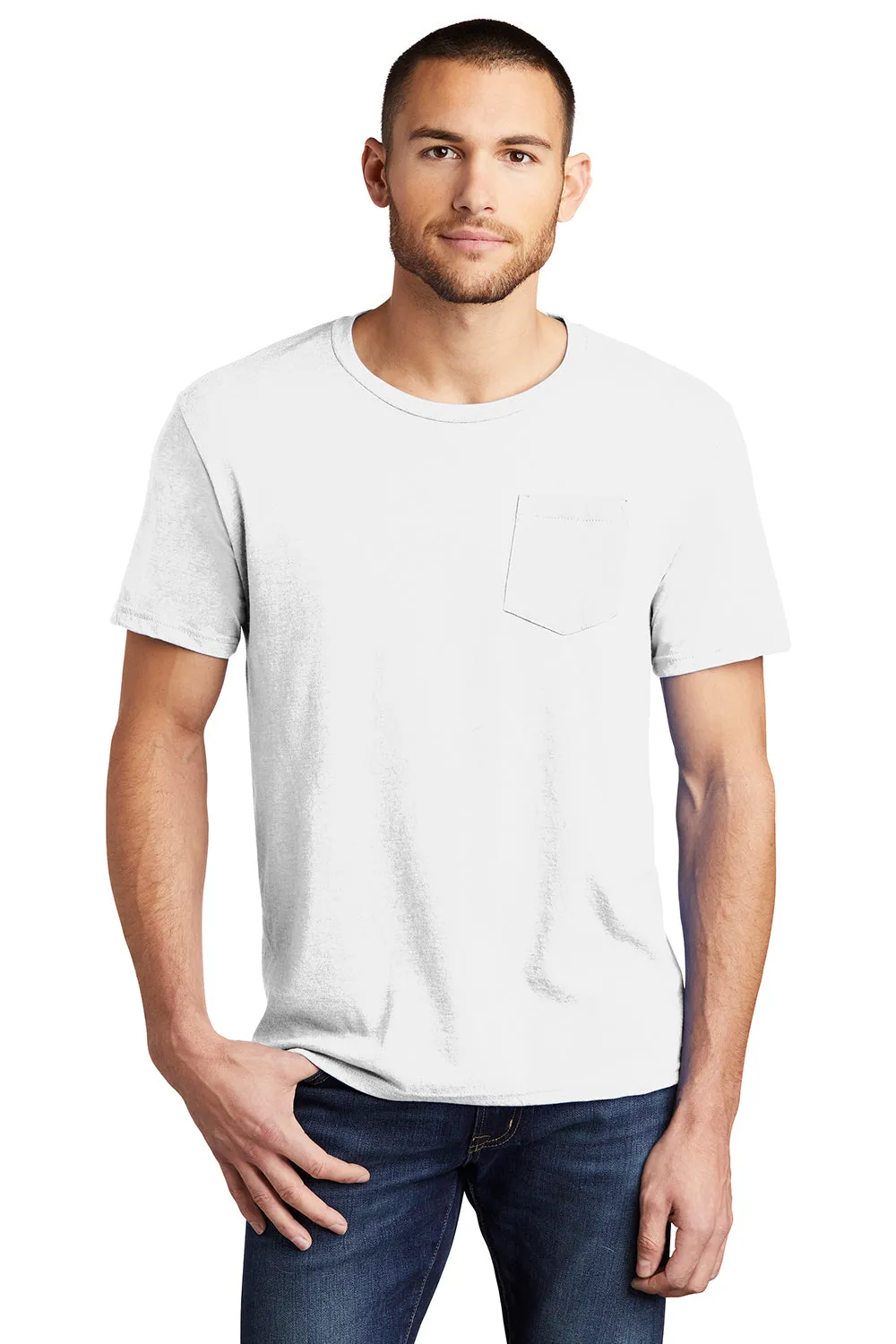 District Mens Very Important Short Sleeve Crewneck T-Shirt w/ Pocket - White