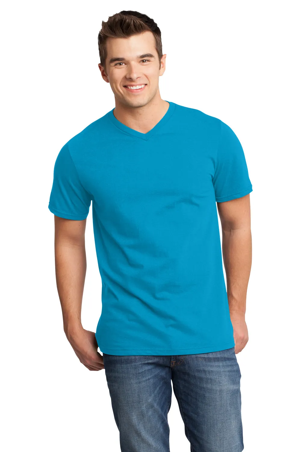 District Mens Very Important Short Sleeve V-Neck T-Shirt - Light Turquoise Blue - Closeout