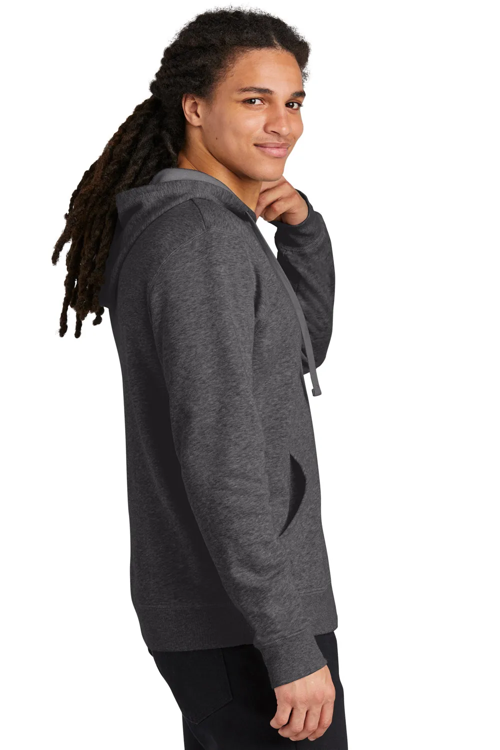 District Mens V.I.T. Heavyweight Fleece Hooded Sweatshirt Hoodie w/ Pouch Pocket - Heather Charcoal Grey