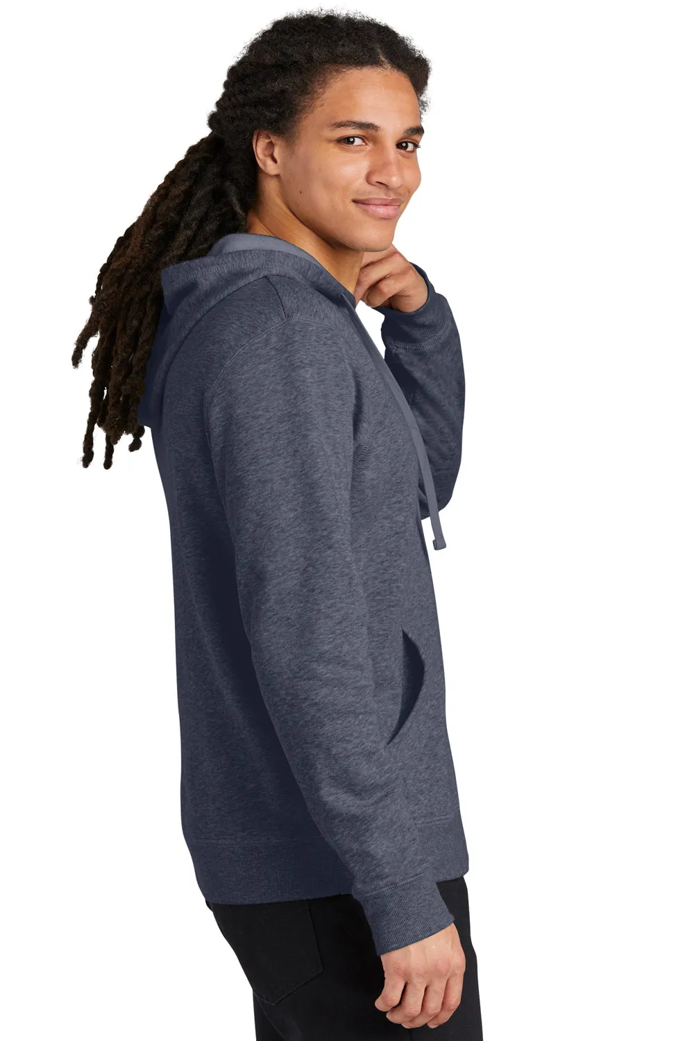 District Mens V.I.T. Heavyweight Fleece Hooded Sweatshirt Hoodie w/ Pouch Pocket - Heather Navy Blue