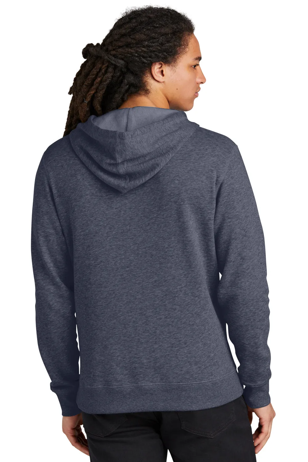 District Mens V.I.T. Heavyweight Fleece Hooded Sweatshirt Hoodie w/ Pouch Pocket - Heather Navy Blue