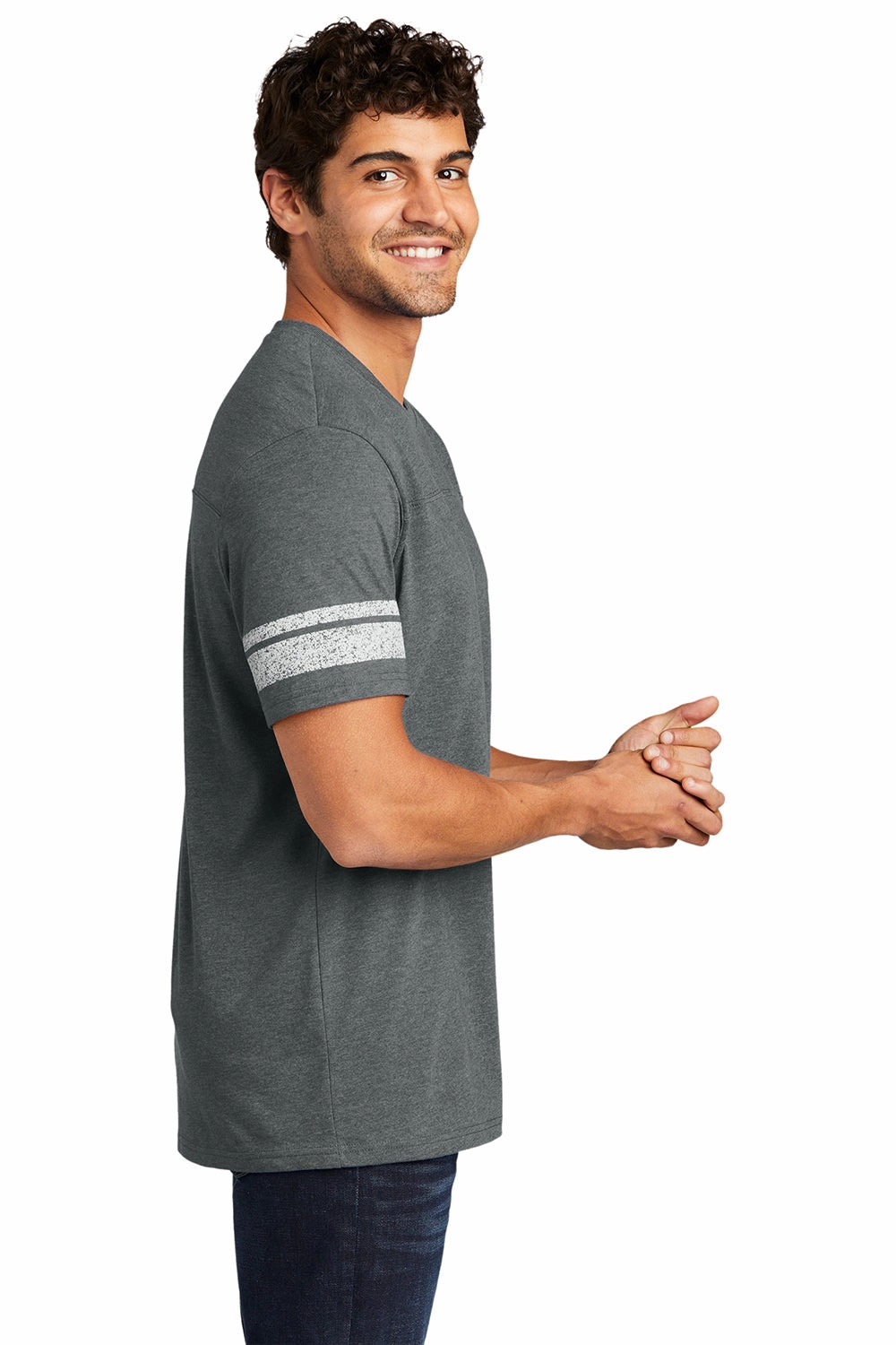 District Mens Game Short Sleeve Crewneck T-Shirt - Heather Charcoal Grey/White - Closeout