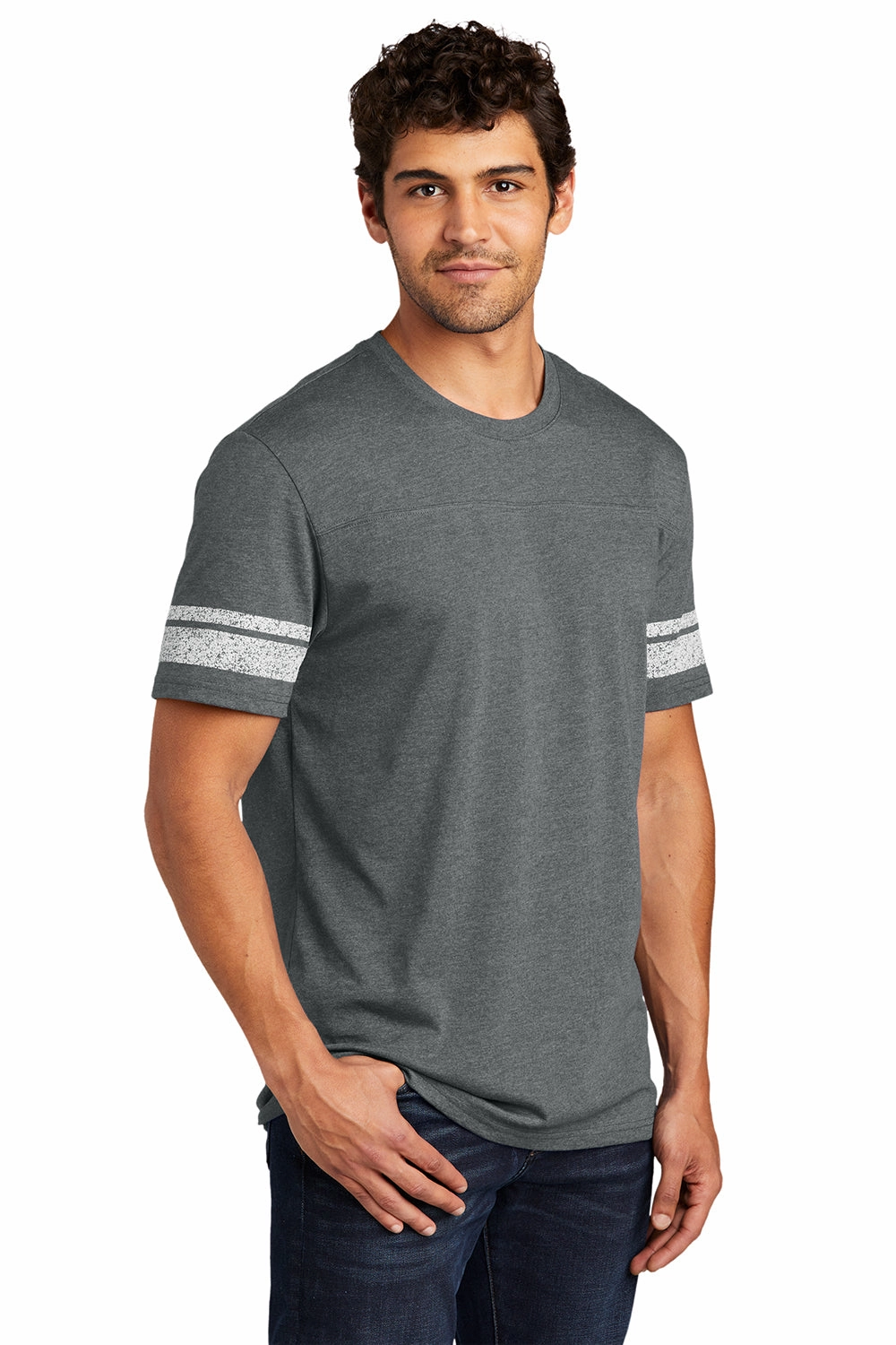 District Mens Game Short Sleeve Crewneck T-Shirt - Heather Charcoal Grey/White - Closeout