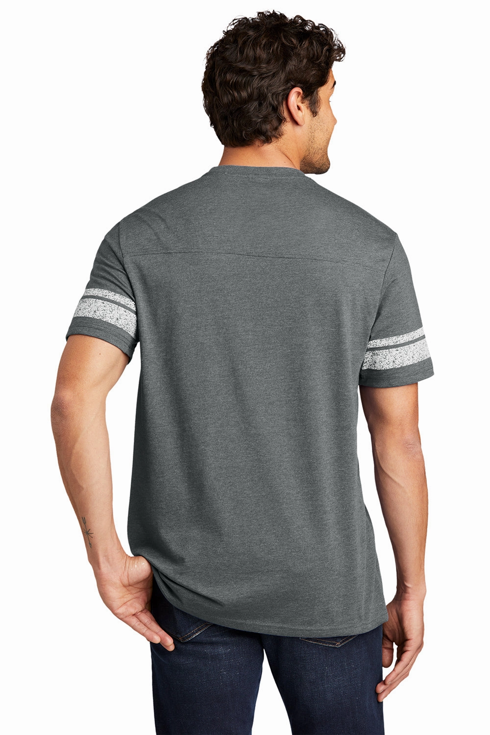District Mens Game Short Sleeve Crewneck T-Shirt - Heather Charcoal Grey/White - Closeout