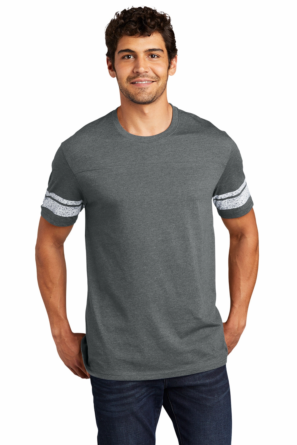 District Mens Game Short Sleeve Crewneck T-Shirt - Heather Charcoal Grey/White - Closeout
