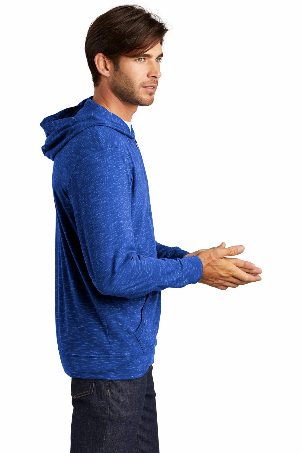 District Mens Medal Full Zip Hooded Sweatshirt Hoodie w/ Pockets - Deep Royal Blue