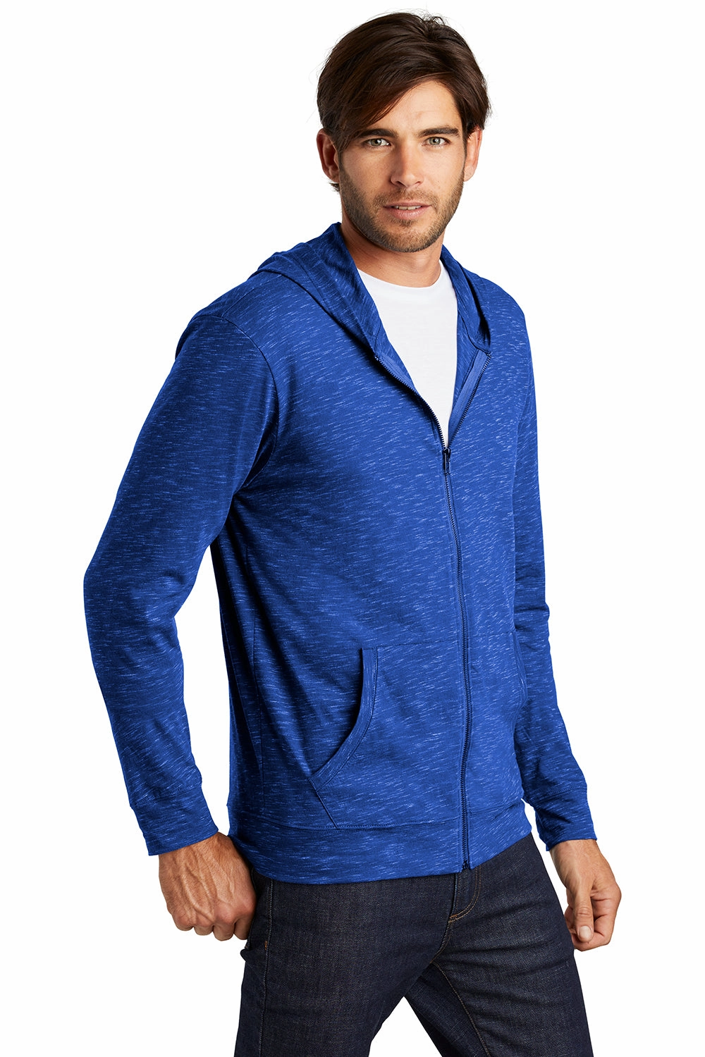District Mens Medal Full Zip Hooded Sweatshirt Hoodie w/ Pockets - Deep Royal Blue