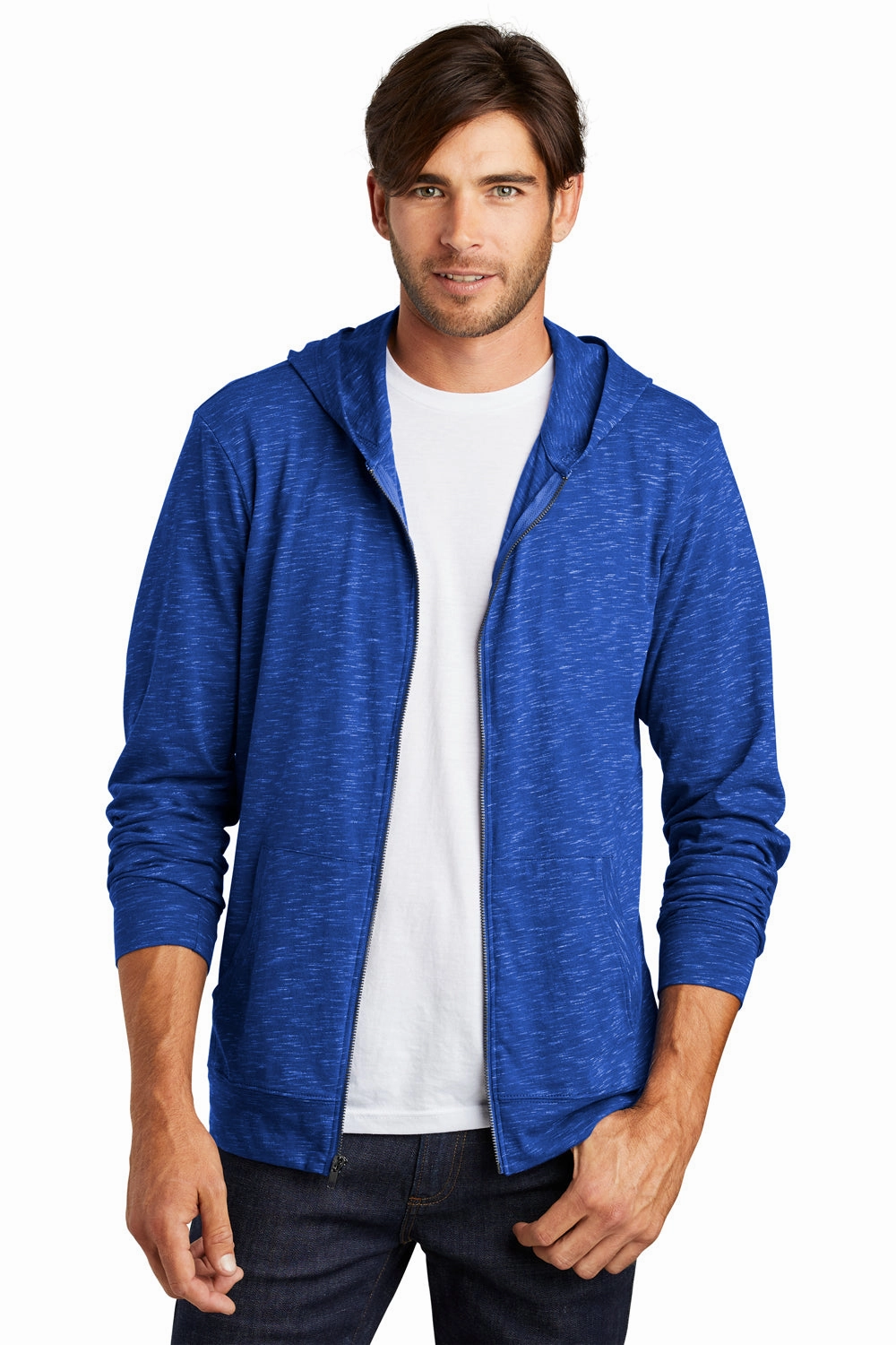 District Mens Medal Full Zip Hooded Sweatshirt Hoodie w/ Pockets - Deep Royal Blue