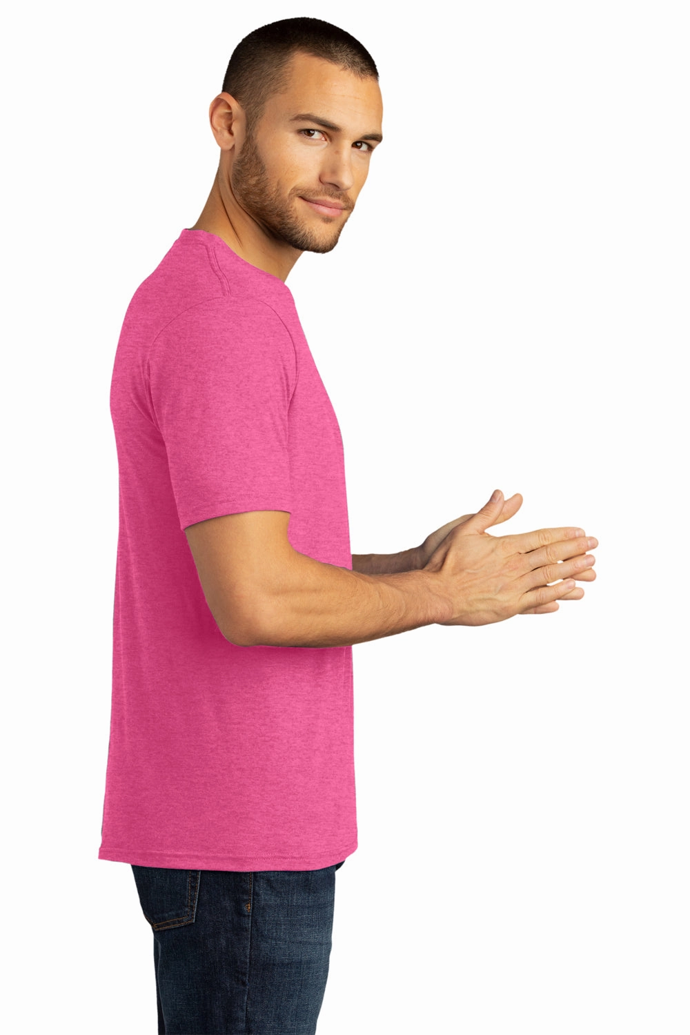 District Mens Perfect DTG Short Sleeve Crewneck T-Shirt - Fuchsia Pink Frost