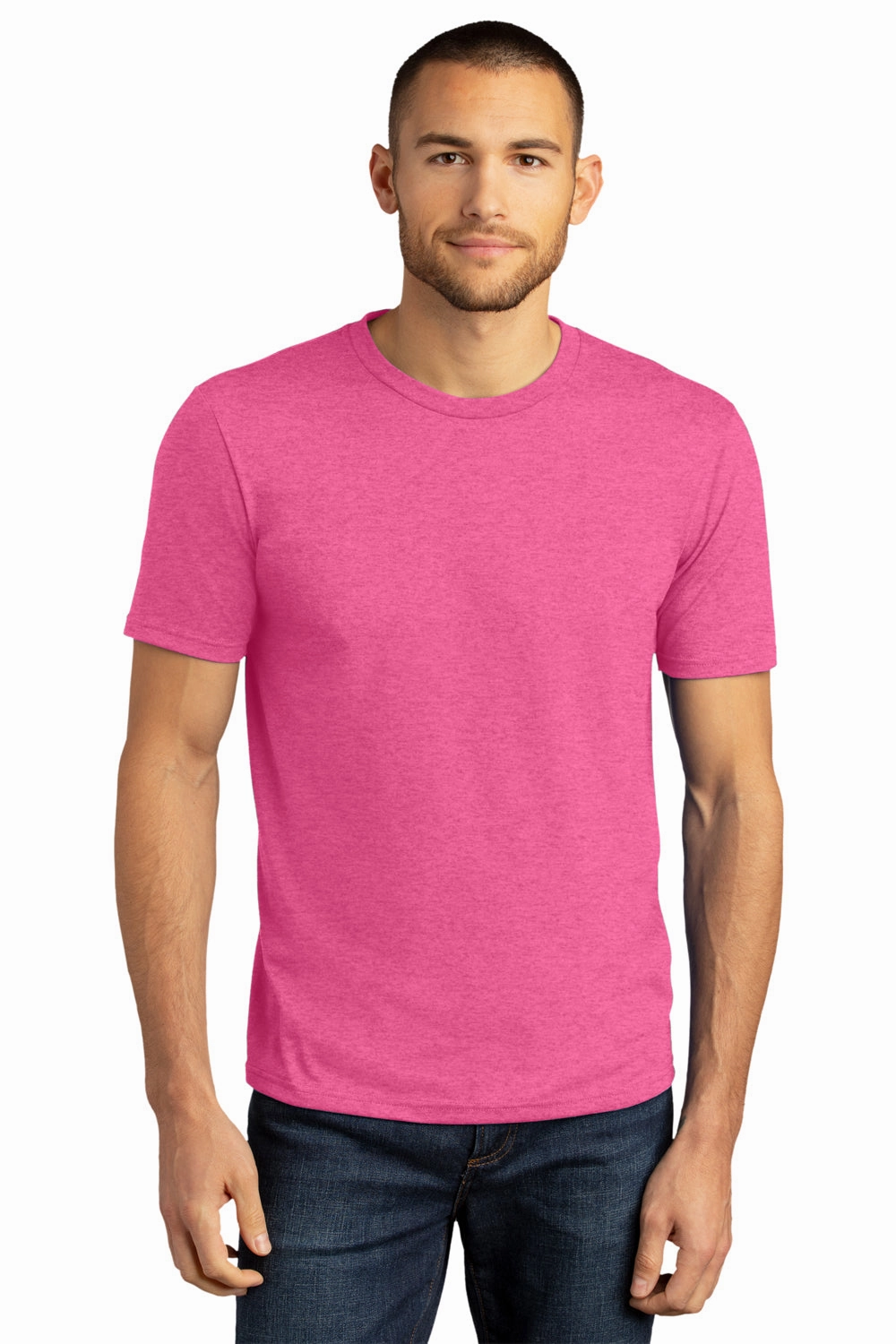 District Mens Perfect DTG Short Sleeve Crewneck T-Shirt - Fuchsia Pink Frost