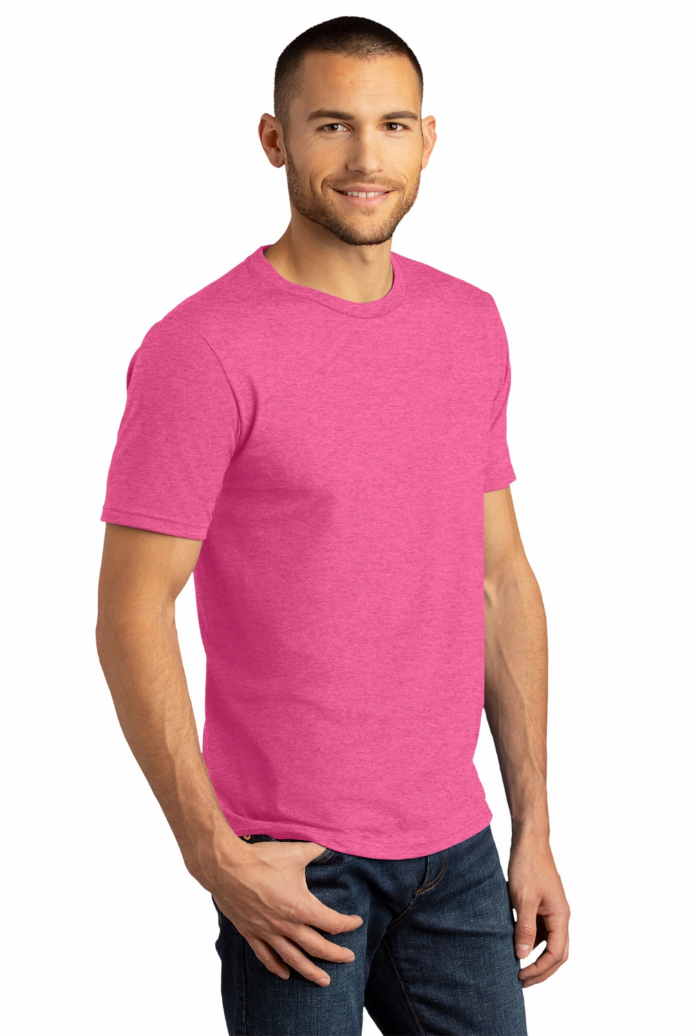 District Mens Perfect DTG Short Sleeve Crewneck T-Shirt - Fuchsia Pink Frost