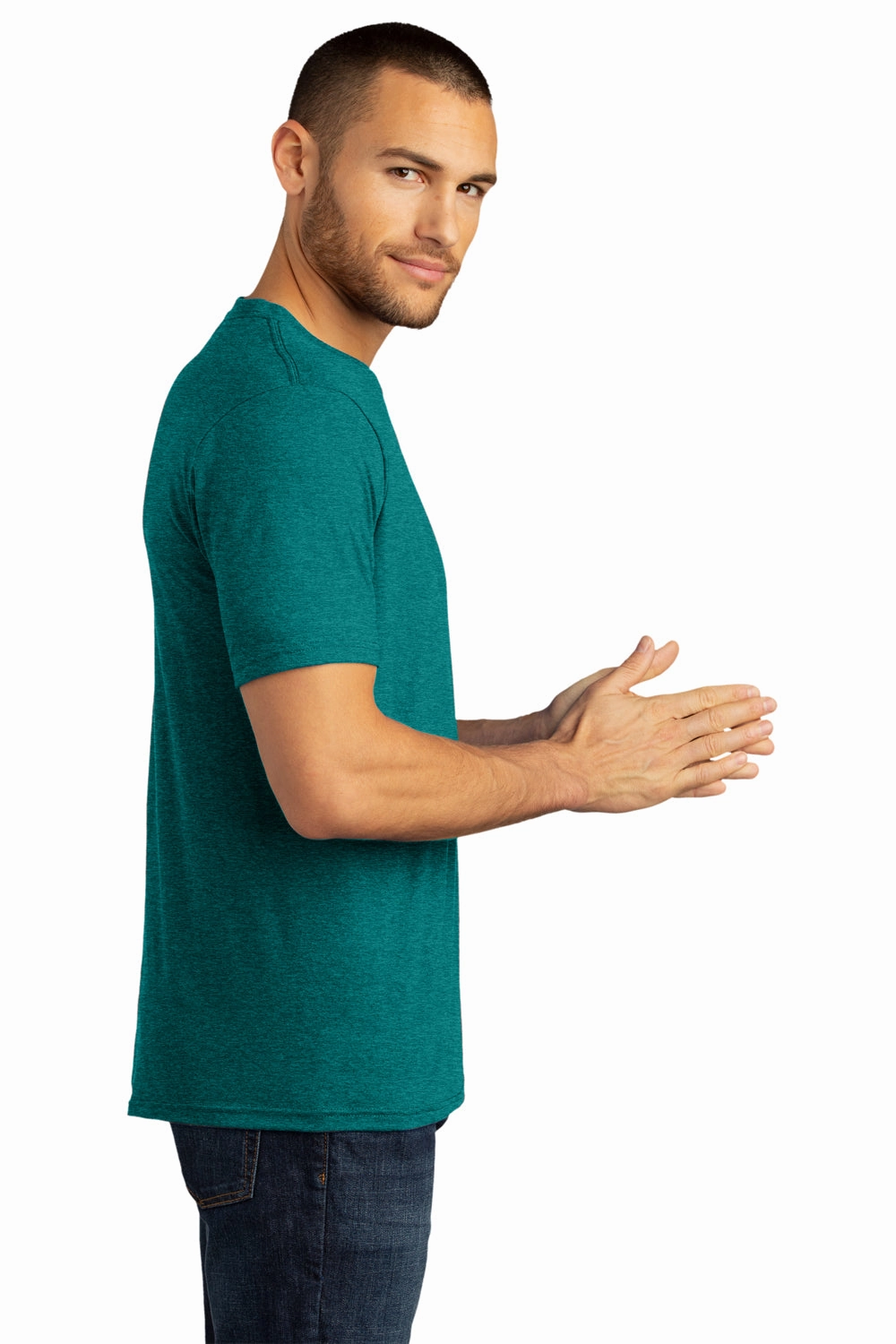 District Mens Perfect DTG Short Sleeve Crewneck T-Shirt - Heather Teal Green